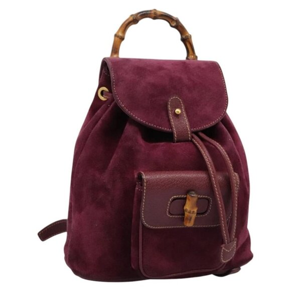 GUCCI Bamboo Backpack Suede Purple Gold 003 - Picture 1 of 16